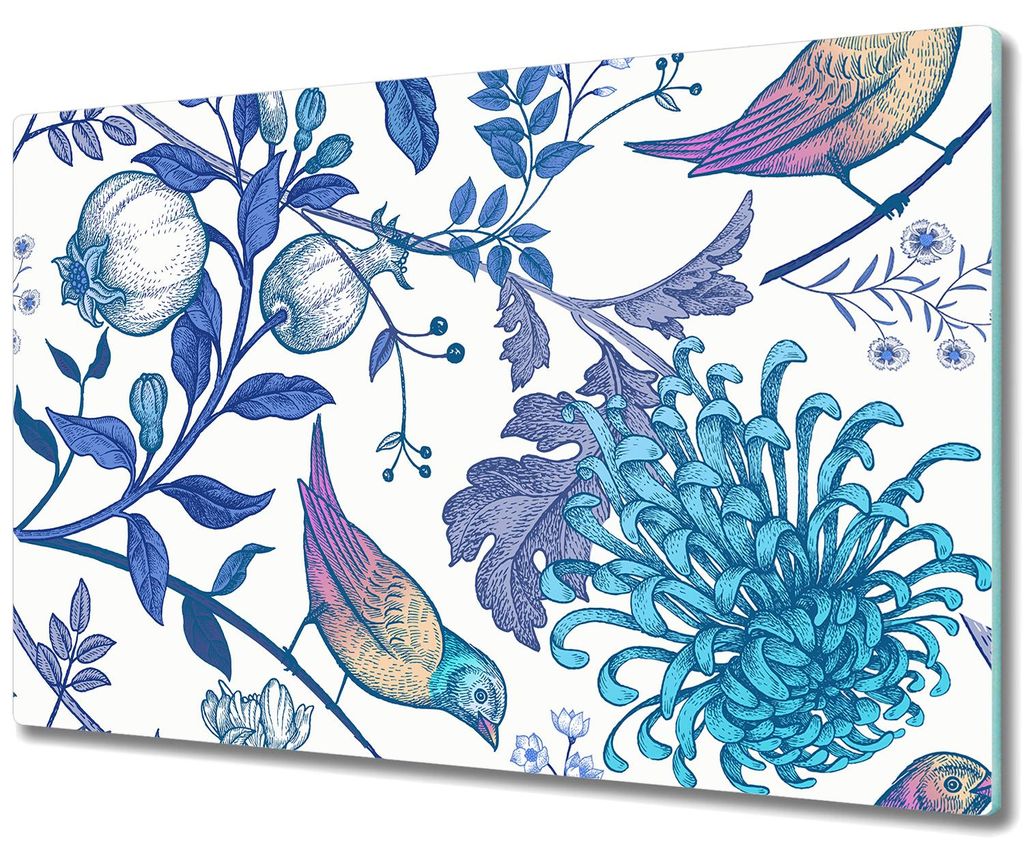 Glas Schneidebrett Herdabdeckplatten Schneideplatten - 80x52 cm - Vögel auf Ästen