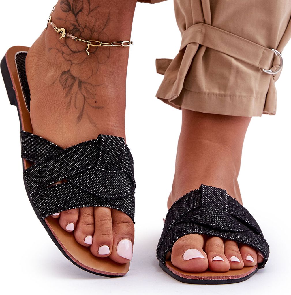 Damen Stoff Pantoffeln Schwarz Aversa 39