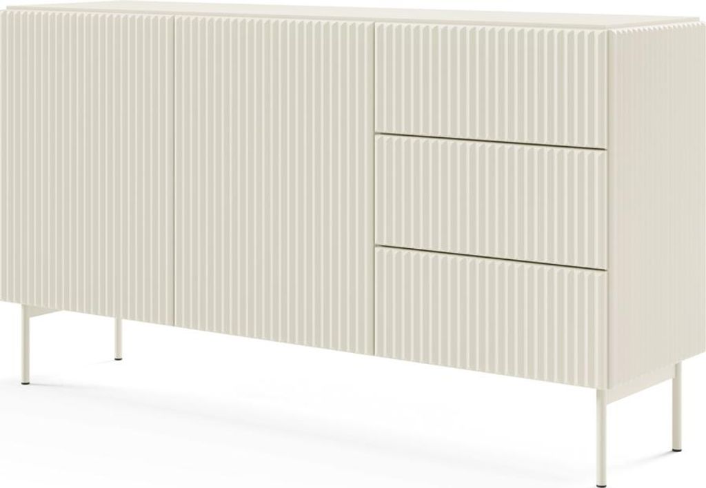 Sideboard mit 147 cm Breite in Kaschmir mit Rillen, 2 Türen, 3 Schubladen und Metallfüßen - MASSA-167