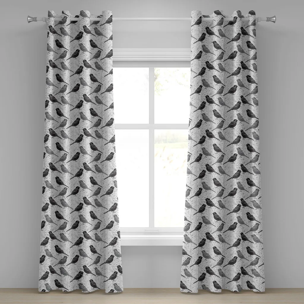 Paire de rideaux gris oiseaux modernes 280x245cm en tissu haute qualité