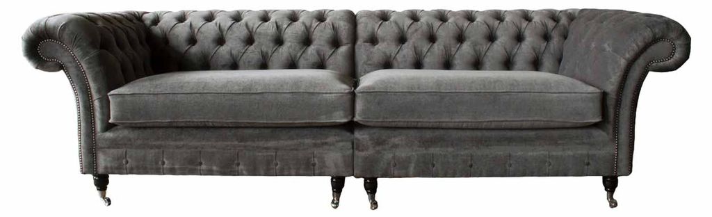 Chesterfield Viersitzer Sofa 4 Sitzer Sofas Stoff Polyester Grau Möbel