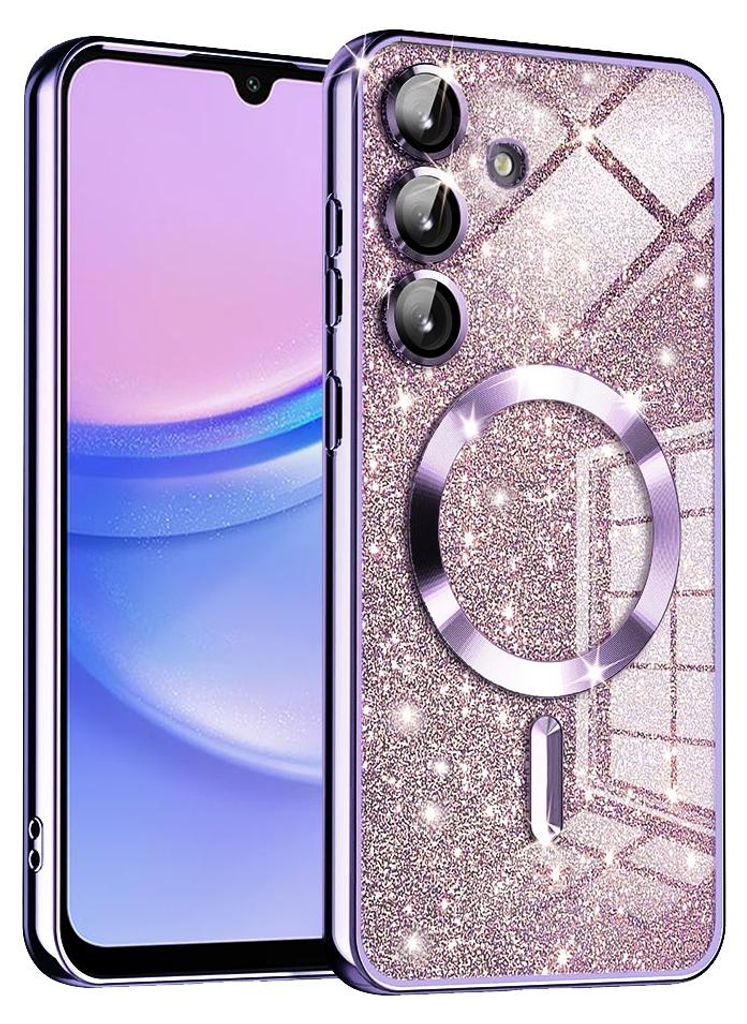 Techsuit Luxury Glitter Back Cover Hülle mit MagSafe für Samsung Galaxy A15 4G/5G - Hell lila