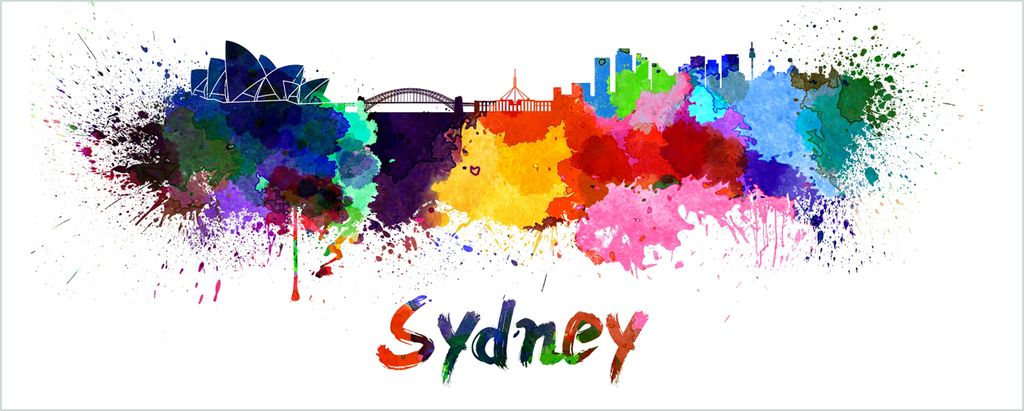 Wallario selbstklebendes Poster - Städte als Aquarell - Skyline von Sydney, Größe: 80 x 200 cm