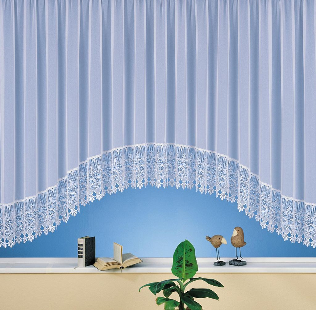 heimtexland Makramee Sockel Stores Gardinen Wunschmaß weiß Kräuselband Vorhang Macramée Borte Typ516 C-Bogen HxB 175x750 cm für Fensterbrei...