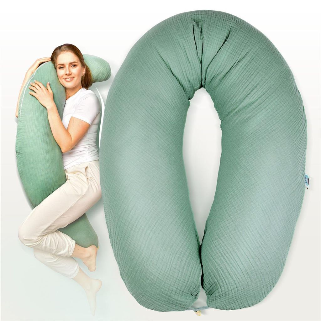 Stillkissen 190x30 XXL | Füllung Faserbällchen | Bezug 100% Baumwolle | Musselin mint
