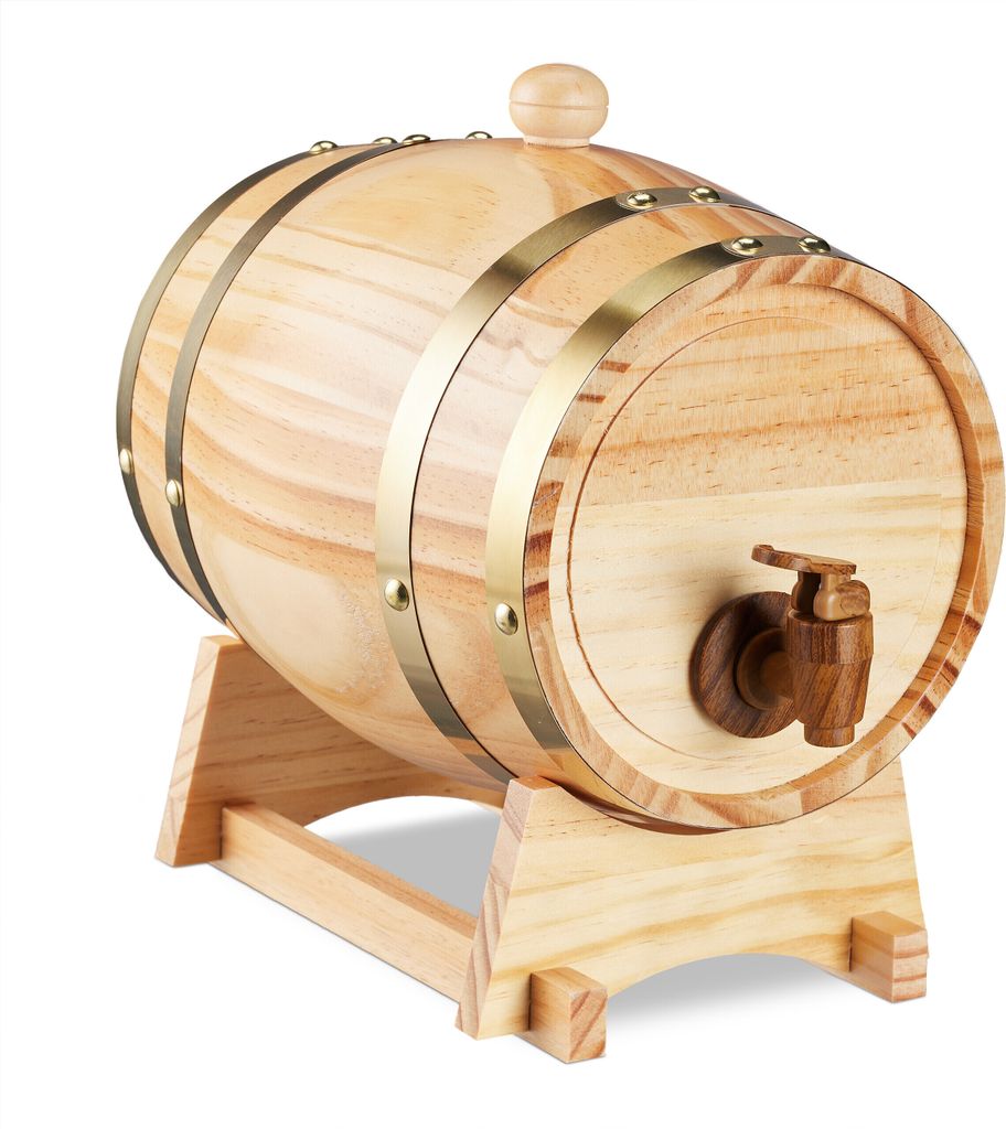 Relaxdays Botte per liquori, 2,2 l, in legno, botte da Immagine del prodotto 