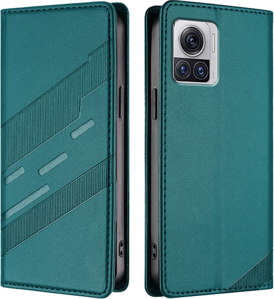 Hülle für Motorola Edge 30 Ultra/Moto X30 Pro, Kunstleder Brieftaschen Handyhülle mit Kartenfach und Standfunktion Grün