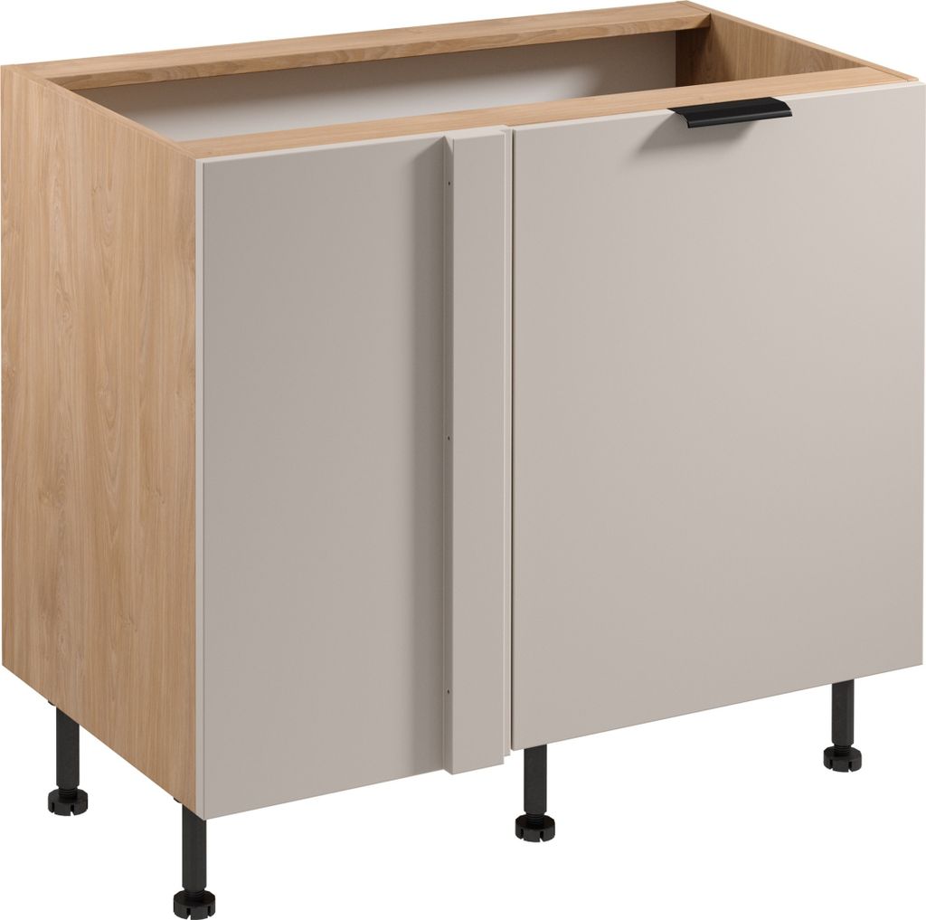 Eckunterschrank 100 cm Küchenschrank ohne Arbeitsplatte Küchenblock, Sorento D100N Beige/Sonoma Eiche