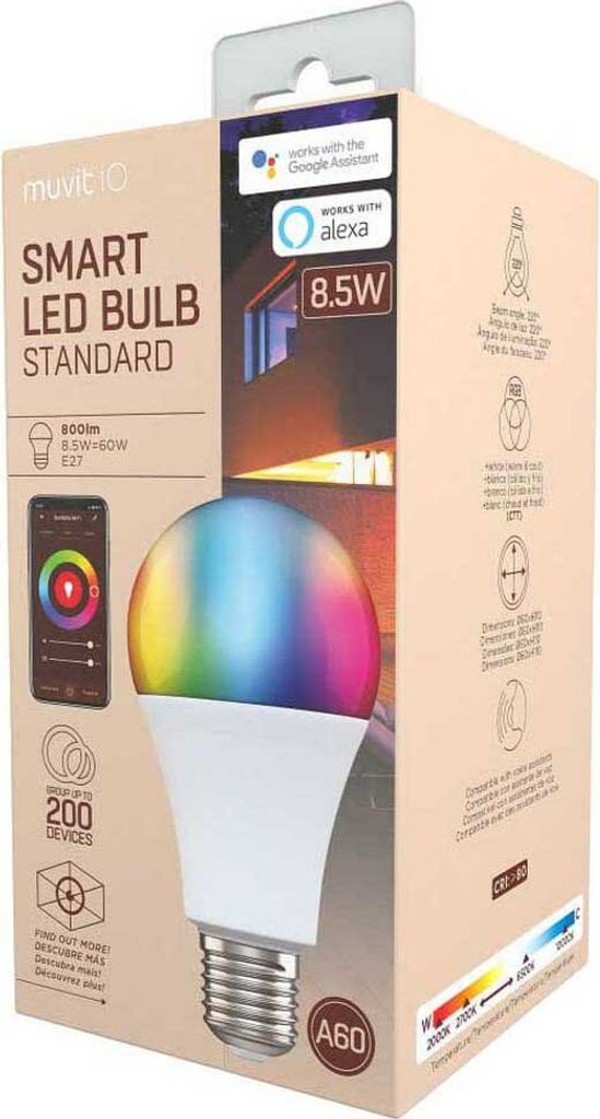 Muvit io smart bulb a60 e27/8.5w/800lm rgb+whited60 h110