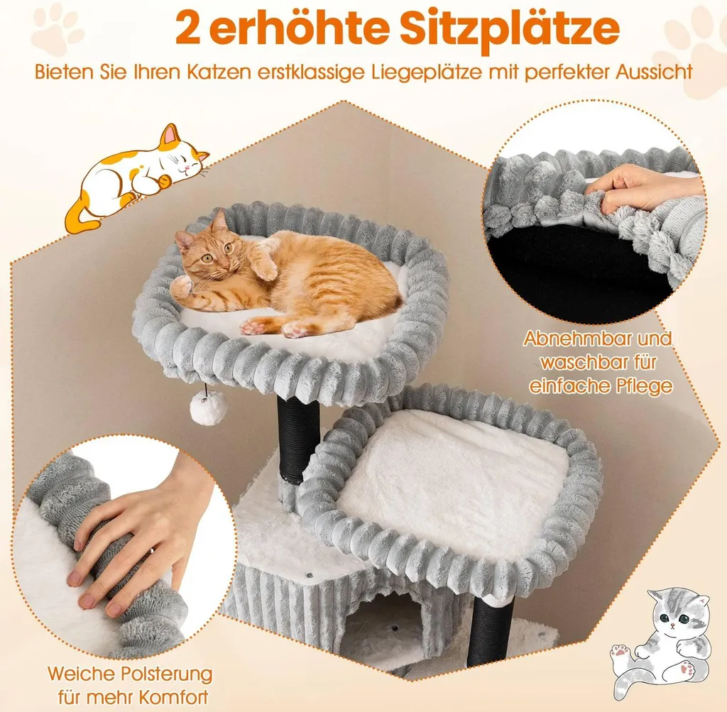 Arbre à chat idéal pour appartement avec griffoirs et cachettes 156cm - 3
