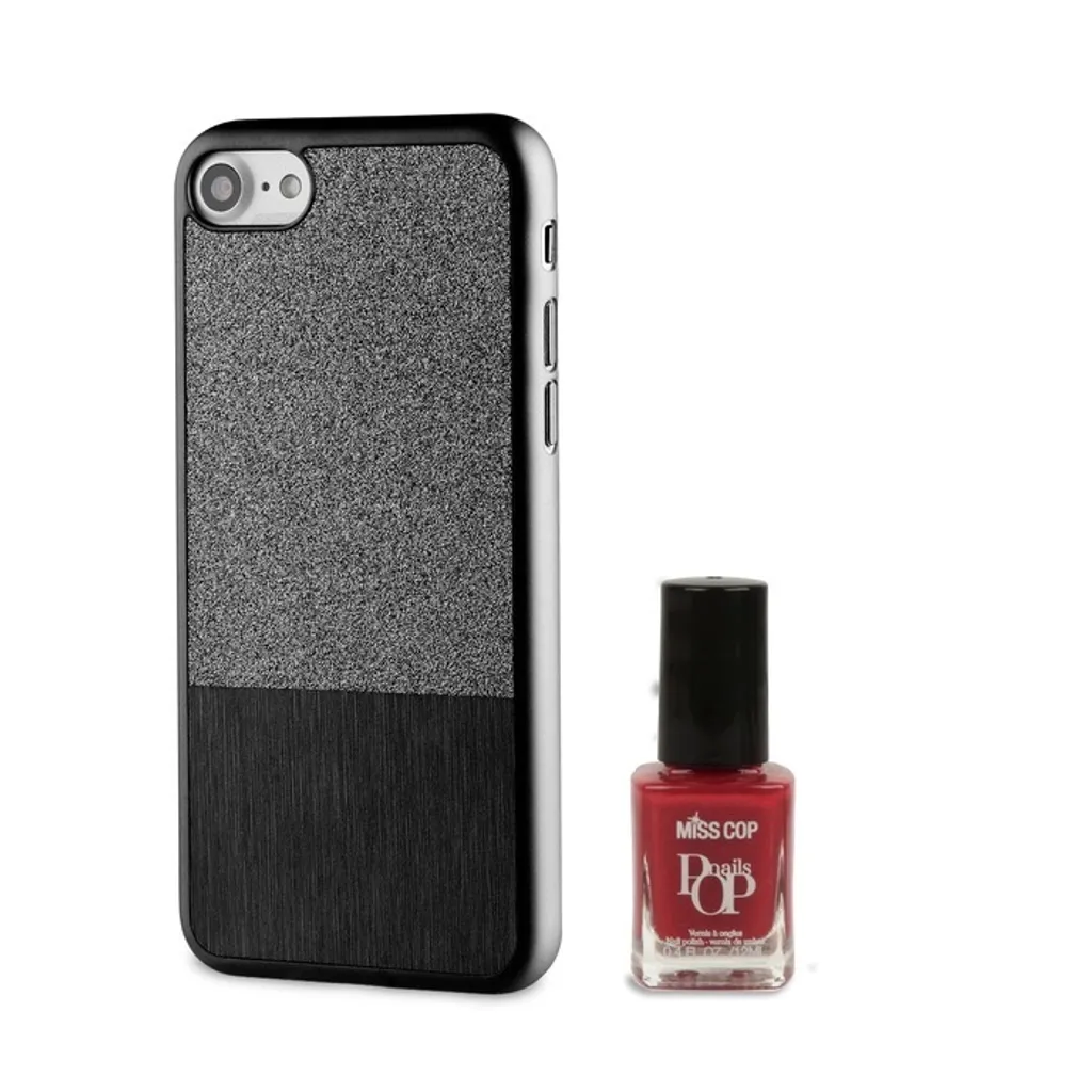 Coque de Protection Pailletée et Vernis iPhone 8/7/6S Noire Muvit