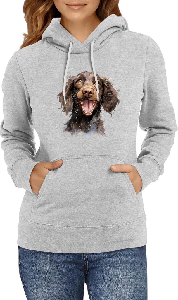 Damen Kapuzenpullover Funny Dogs Breeds American Water Spaniel Dog Breed 010, Lady 2XL / Grau