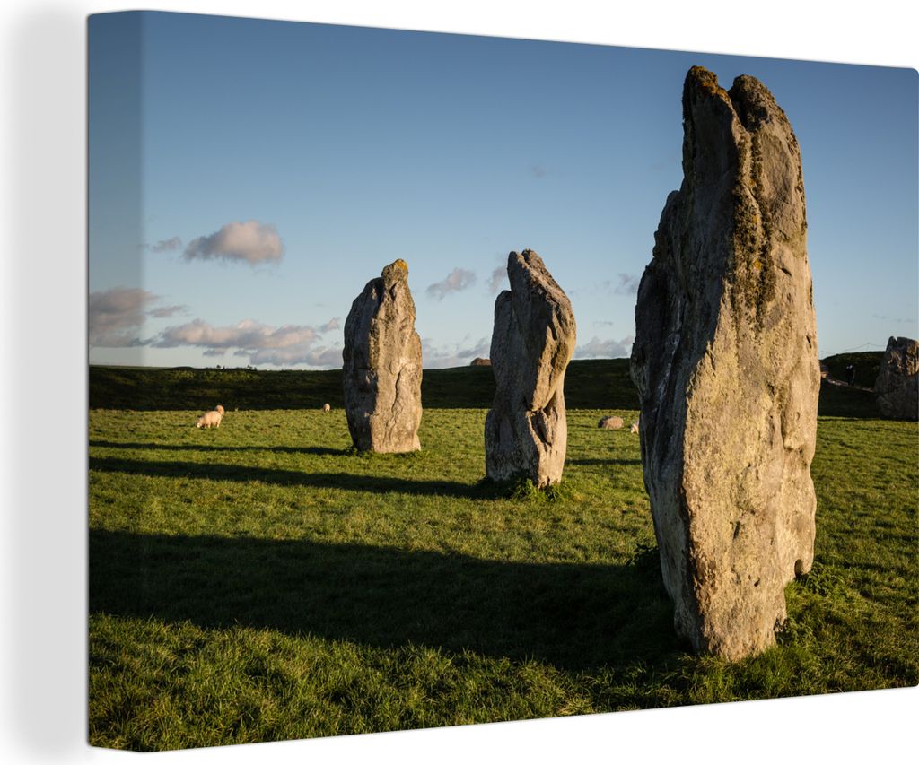 OneMillionCanvasses - Leinwandbilder - 140x90 cm, Sonnenuntergang am Steinkreis von Avebury in England, Wandbilder Kunstdruck Wanddekoration - Fo...