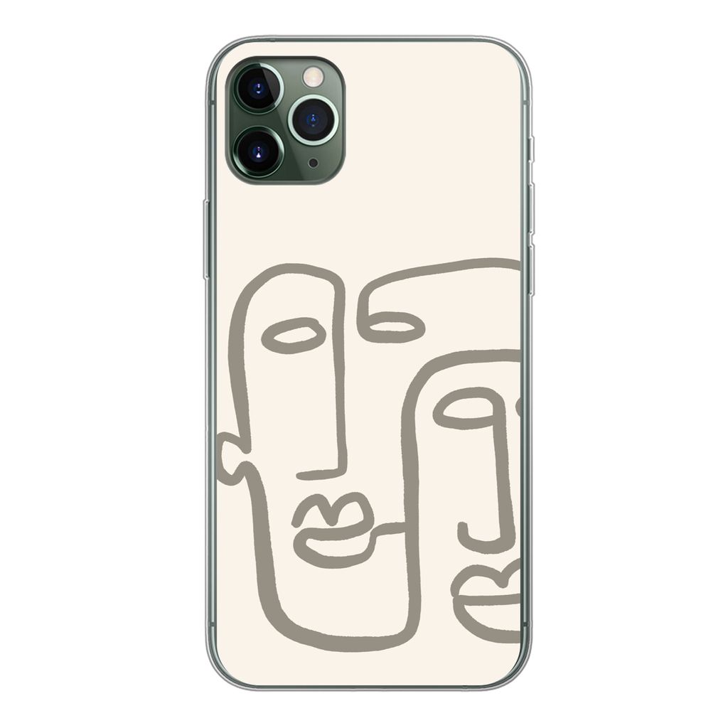 MuchoWow Handyhülle Schutzhülle Hülle für iPhone 11 Pro Max Gesicht - Abstrakt - Strichzeichnung Silikon Softcase Handy Hülle - Schutz