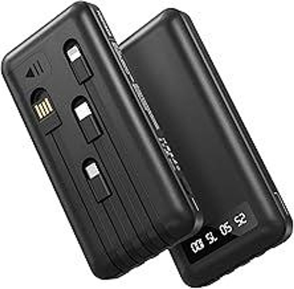 Powerbank 26800mAh mit 4 integrierten Kabel, 22.5W Power Bank USB C Schnellladefunktion mit LED Display & Halterung, Externe Handyakkus für iPhone...