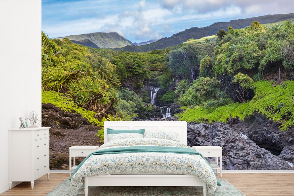 MuchoWow Fototapete für Wohnzimmer oder Schlafzimmer Wandtapete Vinyl Motivtapete Wasserfälle auf dem Vulkan Haleakala - 390x260 cm - Papiertapete