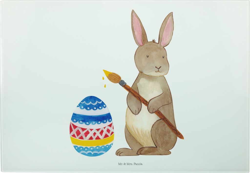 Mr. & Mrs. Panda Servierplatte Hase Eier Malen - Weiß - Geschenk, Frohe Ostern, Schneideunterlage, Hackbrett, Schneidebrett, Osterei, Glas, Vesper...