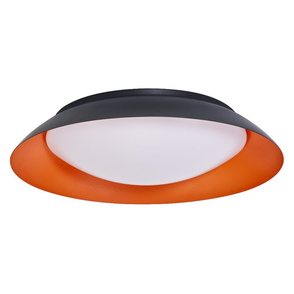 LEDVANCE Orbis Plate LED-Deckenleuchte, schwarz-orange, 45W, 2200lm, 3000K, 480mm, 830 freundliches Warmweiß, durch Kicken in 3-Stufen dimmbar, IP...