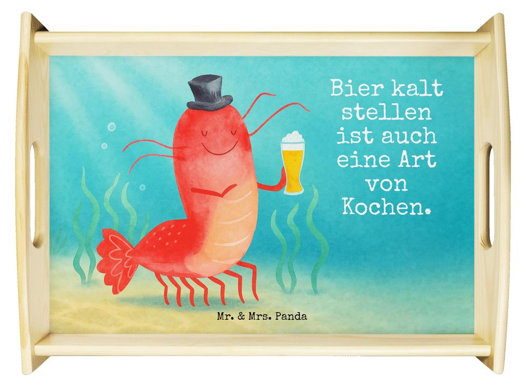 Mr. & Mrs. Panda Serviertablett Hummer Weizen Design - Weiß - Geschenk, Garnelen, Kochen, Wirtschaft, Bier, Holztablett, Servier Tablett, Kneipe, ...