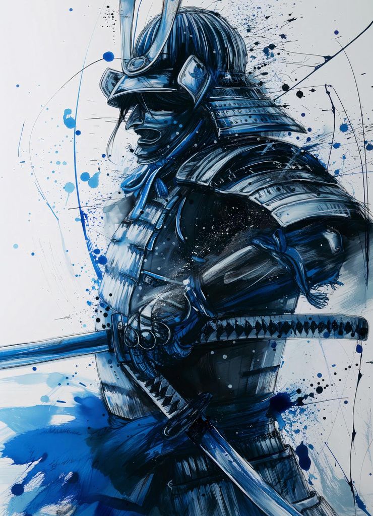 Plakat 13x18cm Samurai in Blau