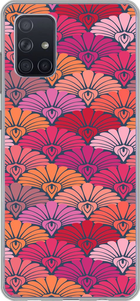 MuchoWow Handyhülle Schutzhülle Hülle für Telefoonhoesje Samsung Galaxy A51 5G Muster - Art Deco - Rosa - Blumen Silikon Softcase Handy Hüll...