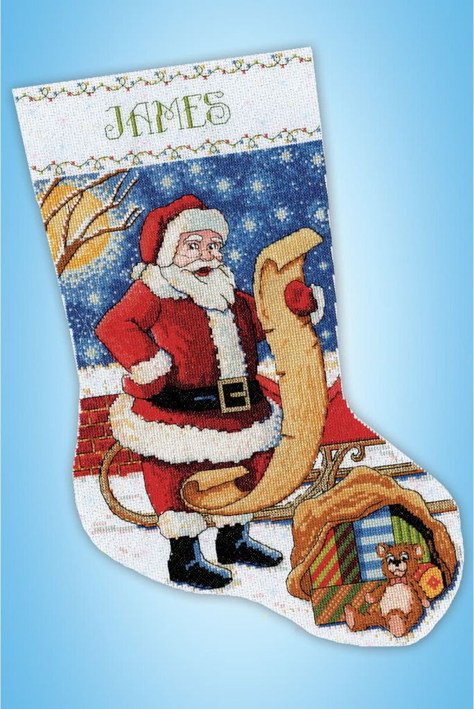 Design Works Kreuzstich Stickpackung "Weihnachtsstrumpf Die Liste des Weihnachtsmanns", Zählmuster, 43x30cm