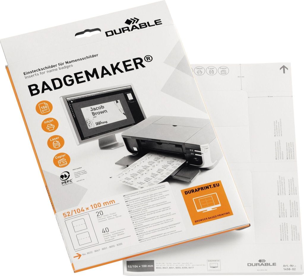 DURABLE Einsteckschild BADGEMAKER 145802 104x110mm weiß 40 Produktbild 