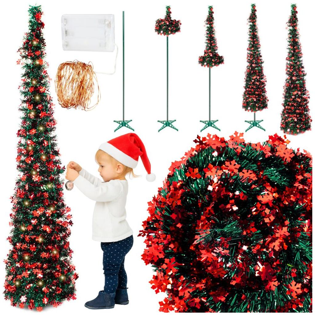 Pop Up Weihnachtsbaum 150 cm Rot Künstlicher Tannenbaum mit Produktbild 