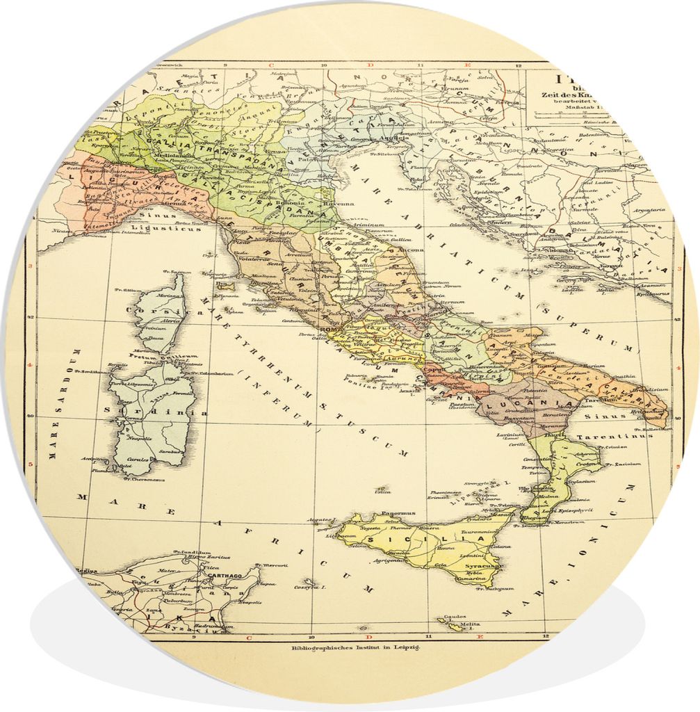 MuchoWow Rundes Wandbild - Runde Bilder Antike Landkarte von Italien Ø 60 cm Kreis Wanddekoration Kunststoff - Wandkreis - Wandschmuck - Wand Kr...
