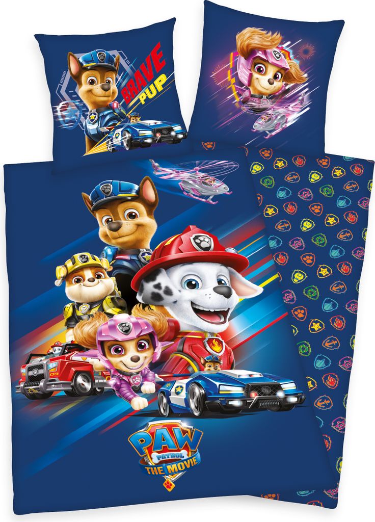 Paw Patrol Movie Bettwäsche 135x200 cm & 80x80 cm – Kinderbettwäsche mit Chase, Marshall & Skye – Baumwolle, Wendemotiv, – Perfekt für Jun...