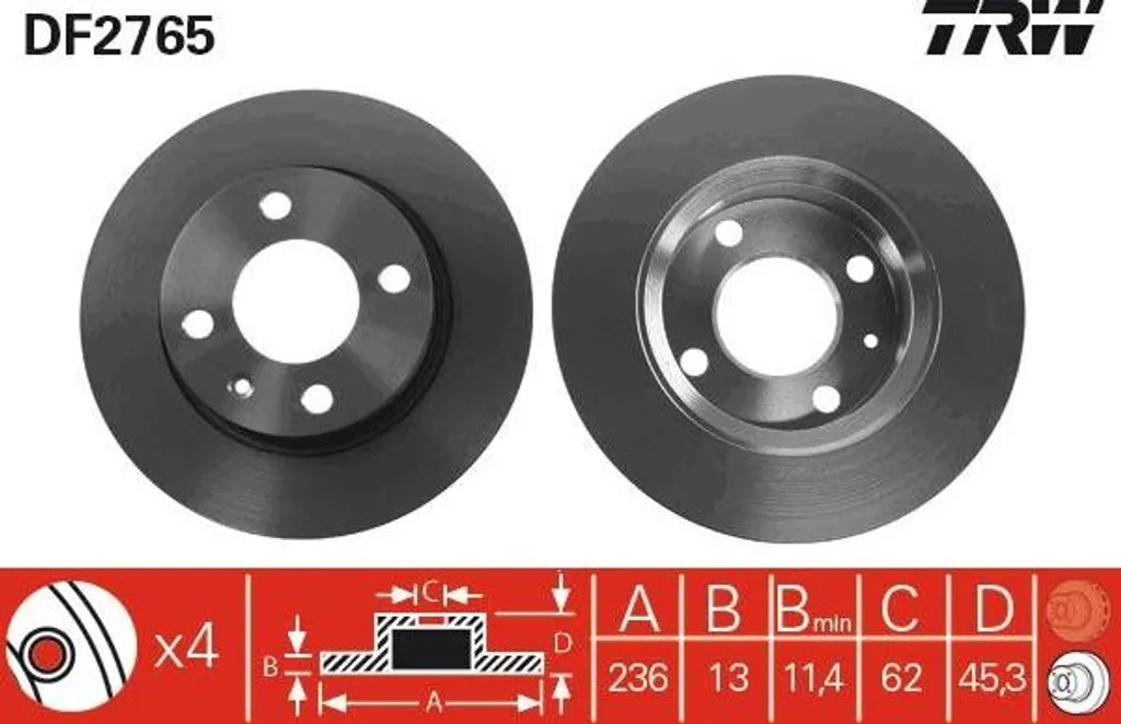 Disque de frein avant plein TRW compatible Skoda Favorit Felicia Caddy