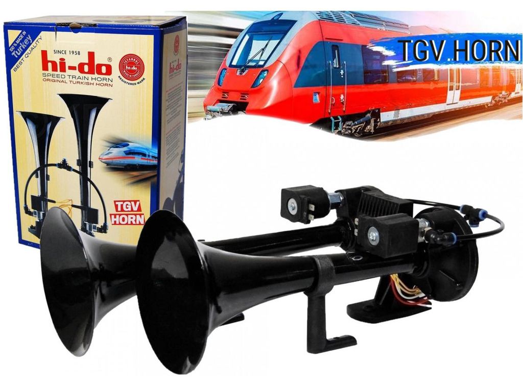 Signalhorn (Klaxon) TGV HI-DO mit zwei Melodien für Lkw, Bus, Van, Auto – 12 V, 135 dB