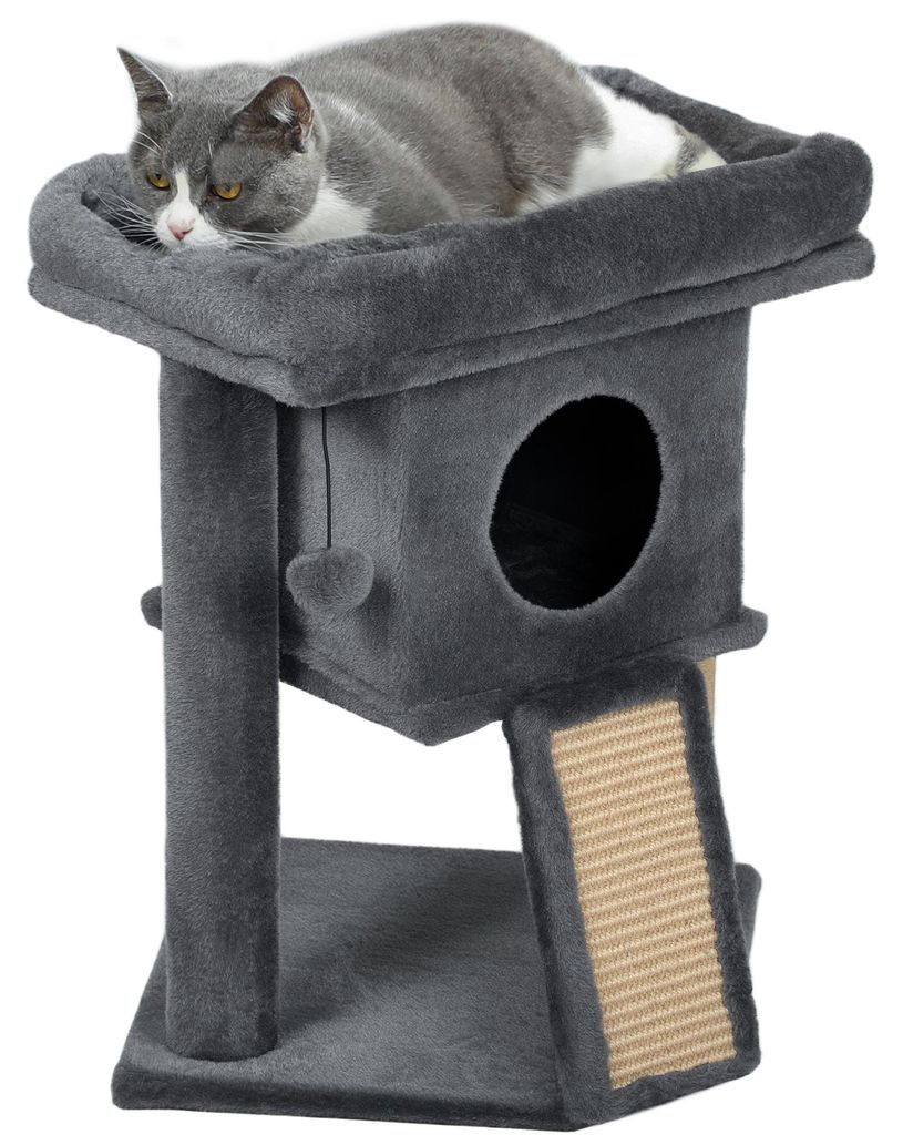 PawHut Kratzbaum 57 cm Kleiner Katzenbaum mit Katzenhöhle, Liegeplattform Beige