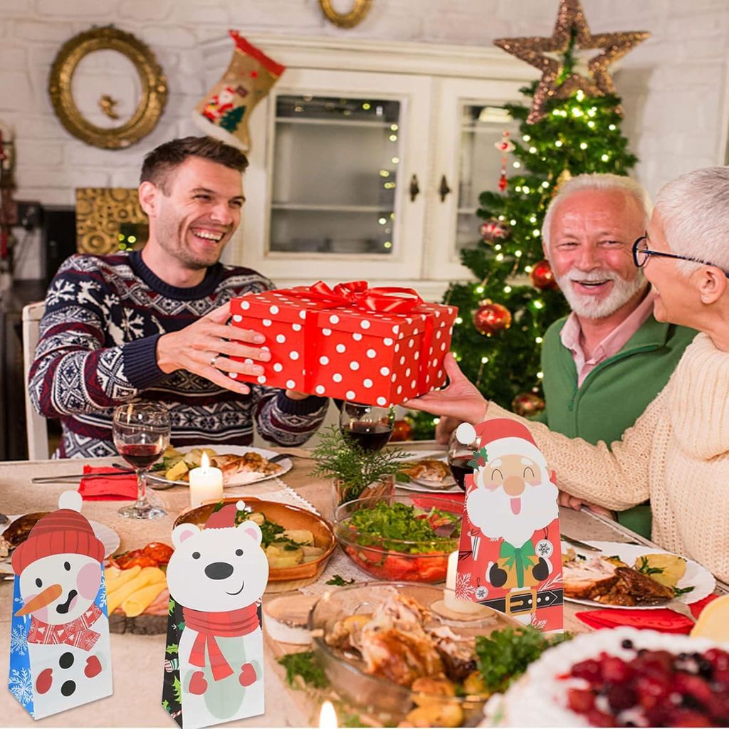 24 Stück Papier Weihnachtsgeschenkbeutel für Süßigkeiten - Kraftpapierbeutel mit Aufklebern