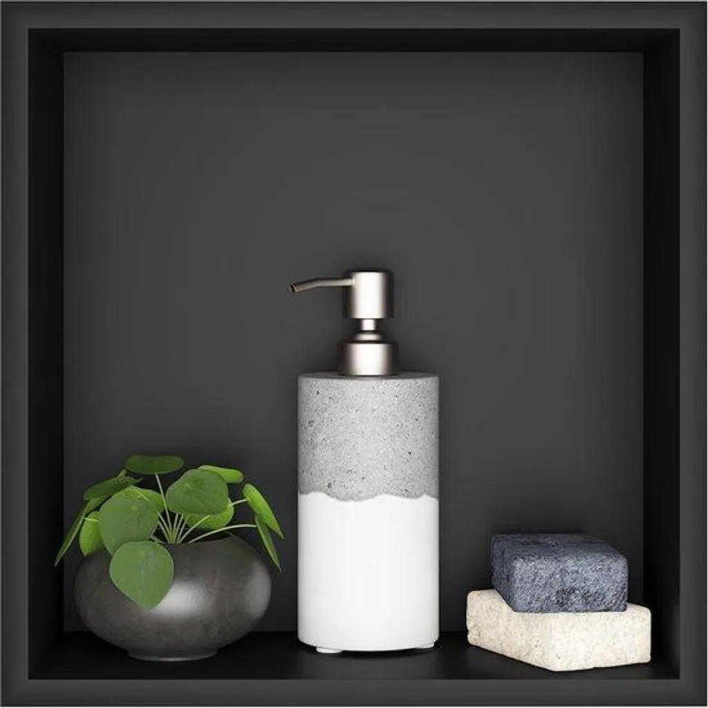 Douche murale inox noir 30x30x10 cm avec tablette de rangement intégrée