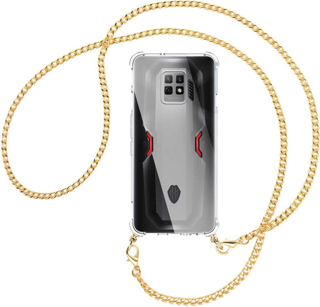 Handykette Backcover-Schutzhülle mit Band (Metall goldfarben) für ZTE nubia Red Magic 7 Pro (NX709J) - goldfarbene Kette