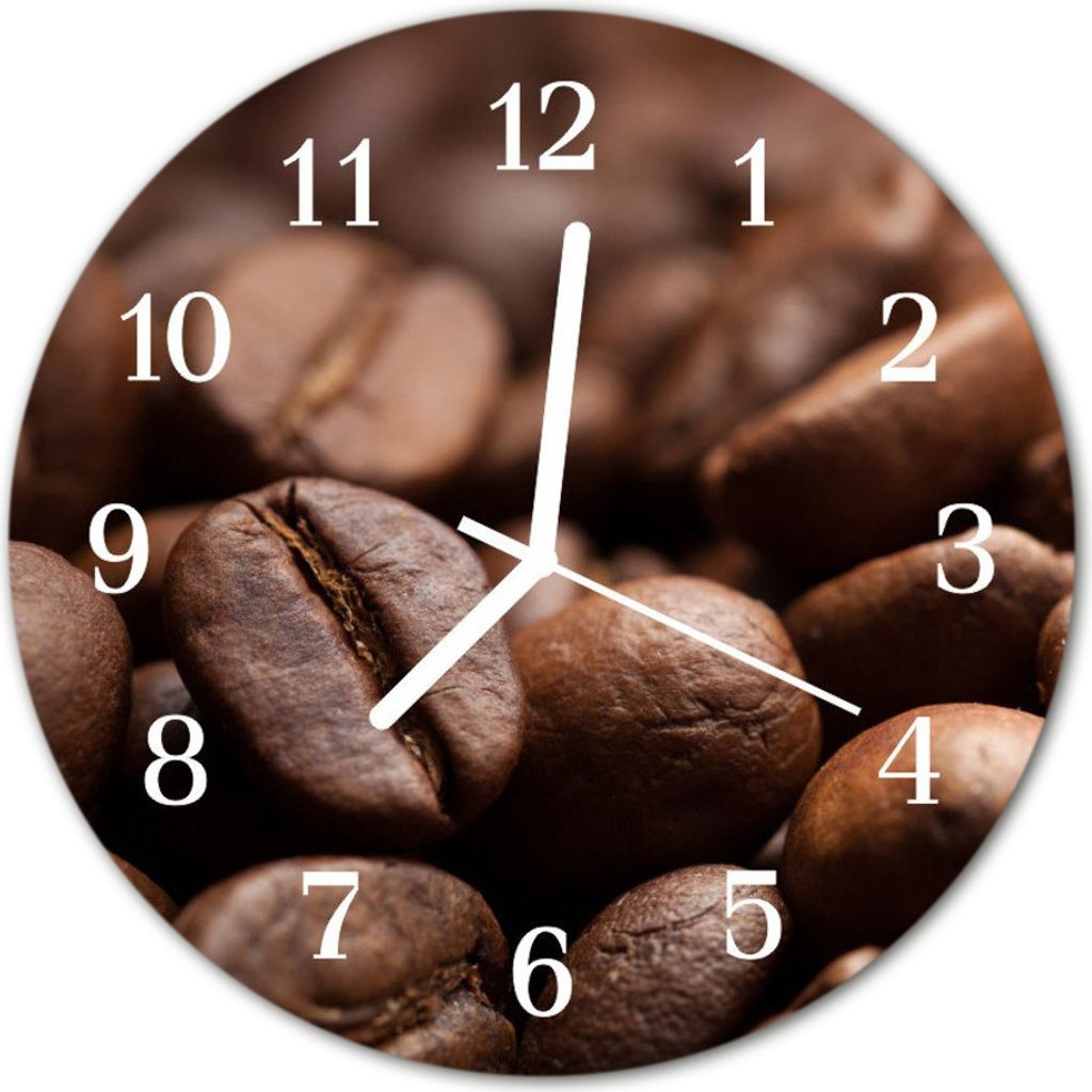 Glasuhr Wanduhr Küchenuhr Echt-Glas 30fi cm Kaffeebohnen braun