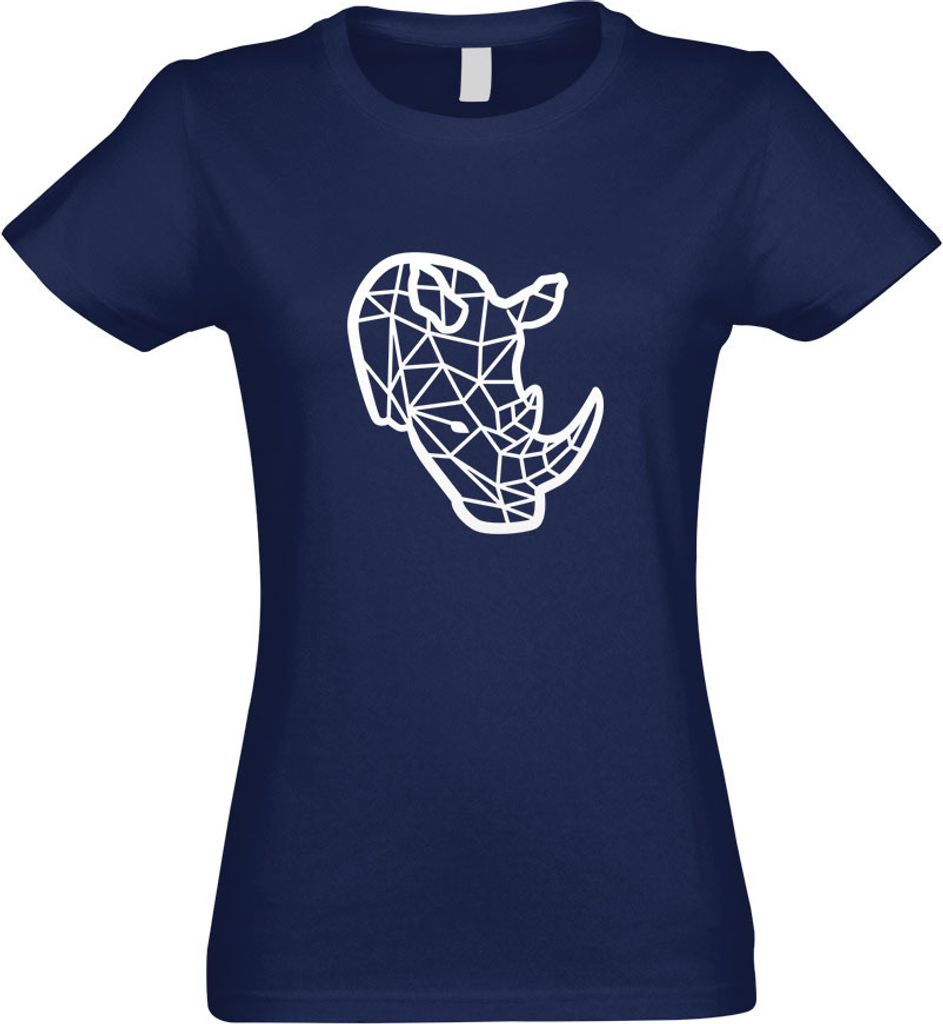 Kiwistar - T-Shirt tailliert - Damen - Navy - Polygon Nashorn Figur Tier Art - mit Motiv Bedruckt - Funshirt Design - Sport - Freizeit - Damen - L