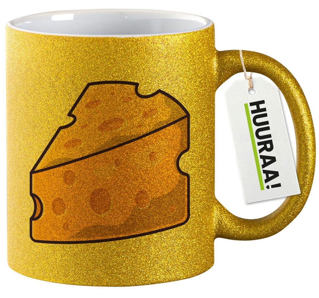 Huuraa Glitzertasse Käse Comic 330ml Gold Keramik Kaffeebecher Geschenkidee