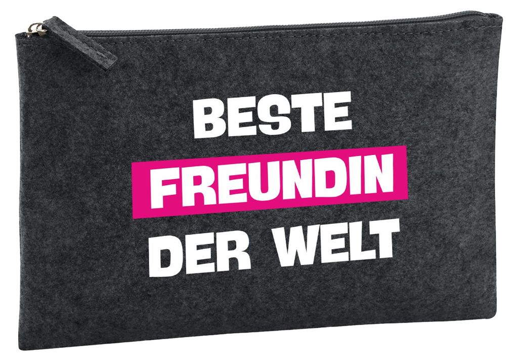 Huuraa Kulturbeutel Beste Freundin der Welt 1 Liter Charcoal Filz Kosmetiktasche Geschenkidee
