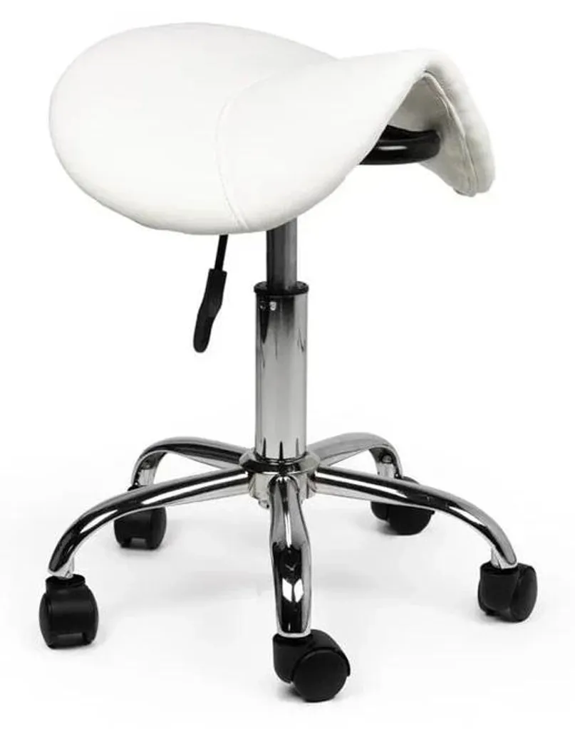 Tabouret de massage selle blanc à roulettes pour kiné et salon d'esthétique