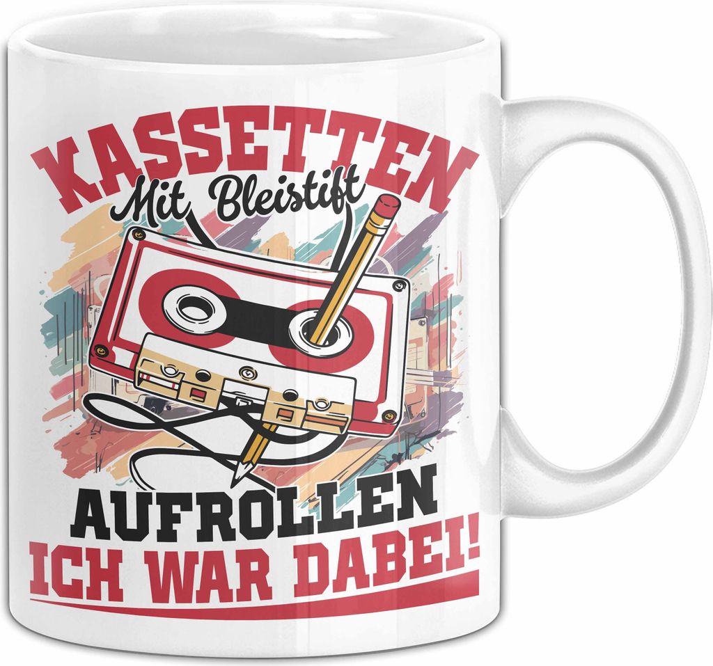 Kassette Mit Bleibstift Aufrollen Ich War Dabei Bleistift 80Er 90Er Jahre Retro Kassette Tasse Kaffee-Becher (Weiß)