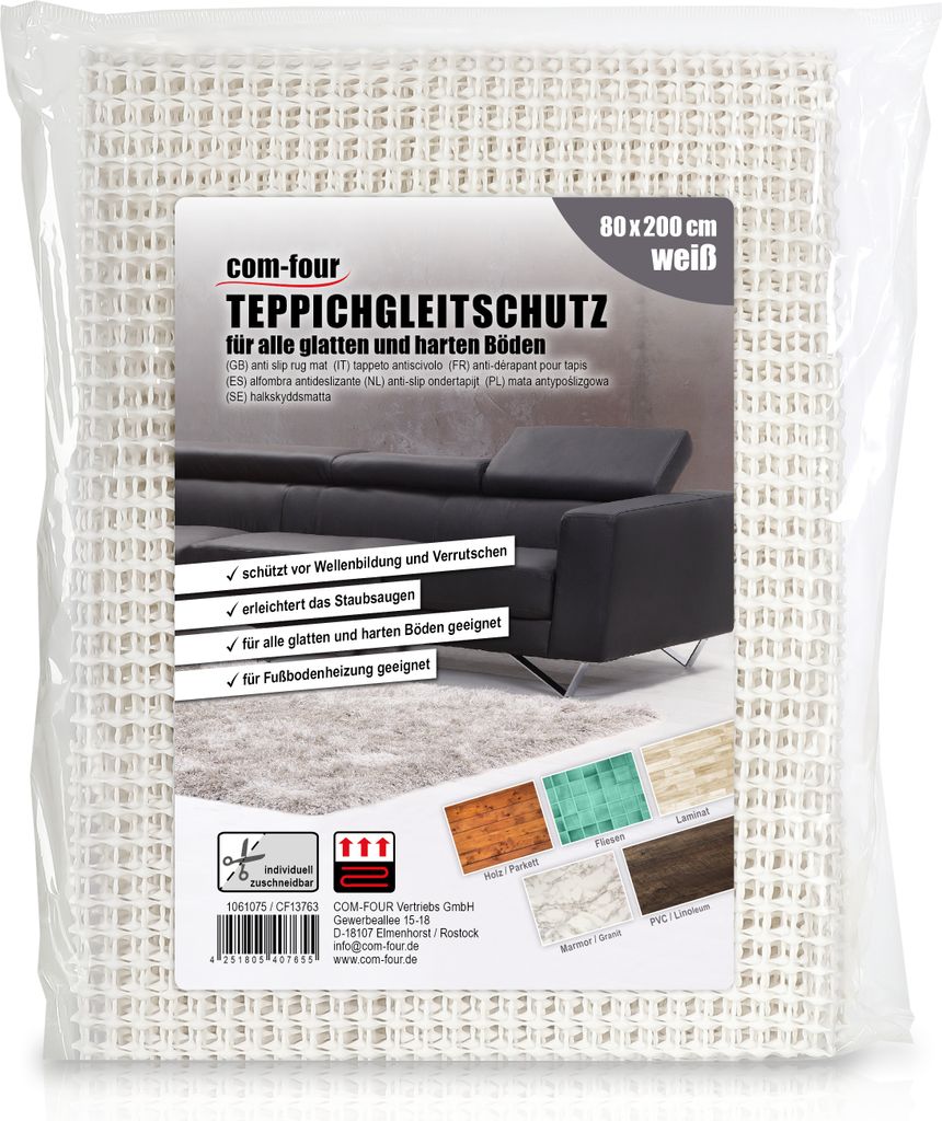 COM-FOUR Antirutschmatte für den Teppich - Teppichunterlage 200x80 cm - Teppichstopper - rutschfeste Matte in weiß - zuschneidbare Schubladenmatte