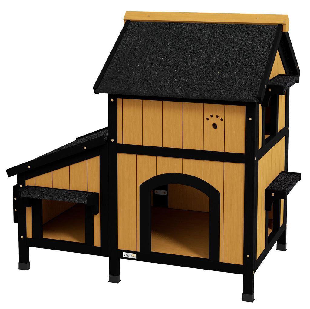 PawHut kattenhuis van hout, kattenhut, kattenhol, hok voor Productafbeelding 