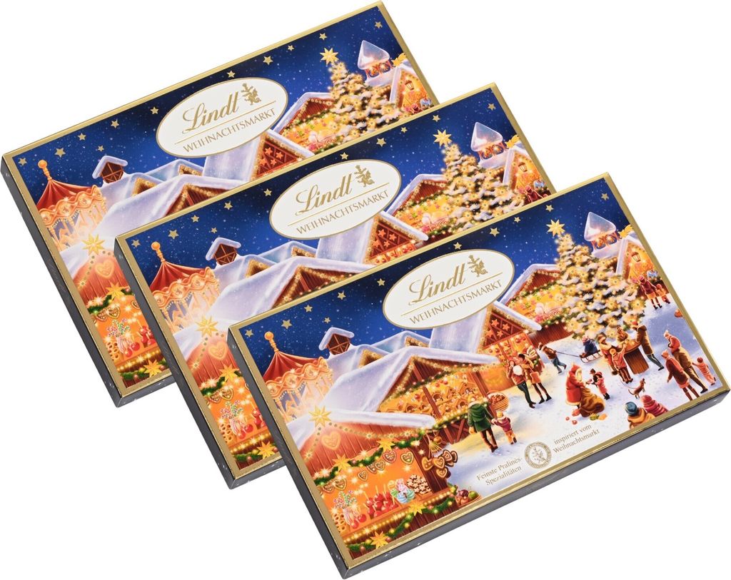 Lindt & Sprüngli Weihnachtsmarkt Schokoladen Pralinen 130g (3er Pack)