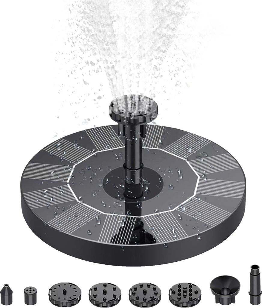 1W Solar Springbrunnenpumpe mit 6 Duesen Freistehende Wasserpumpe Schwimmbrunnen fuer Vogeltraenke Aquarium Pool Aquarium Garten Samll Pond