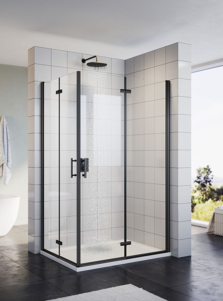 SONNI Schwarzes Duschabtrennung 80x120x195cm Pendeltür Falttür Eckdusche 6mm NANO Klarglas Drehfalttür Eckeinstieg Bad