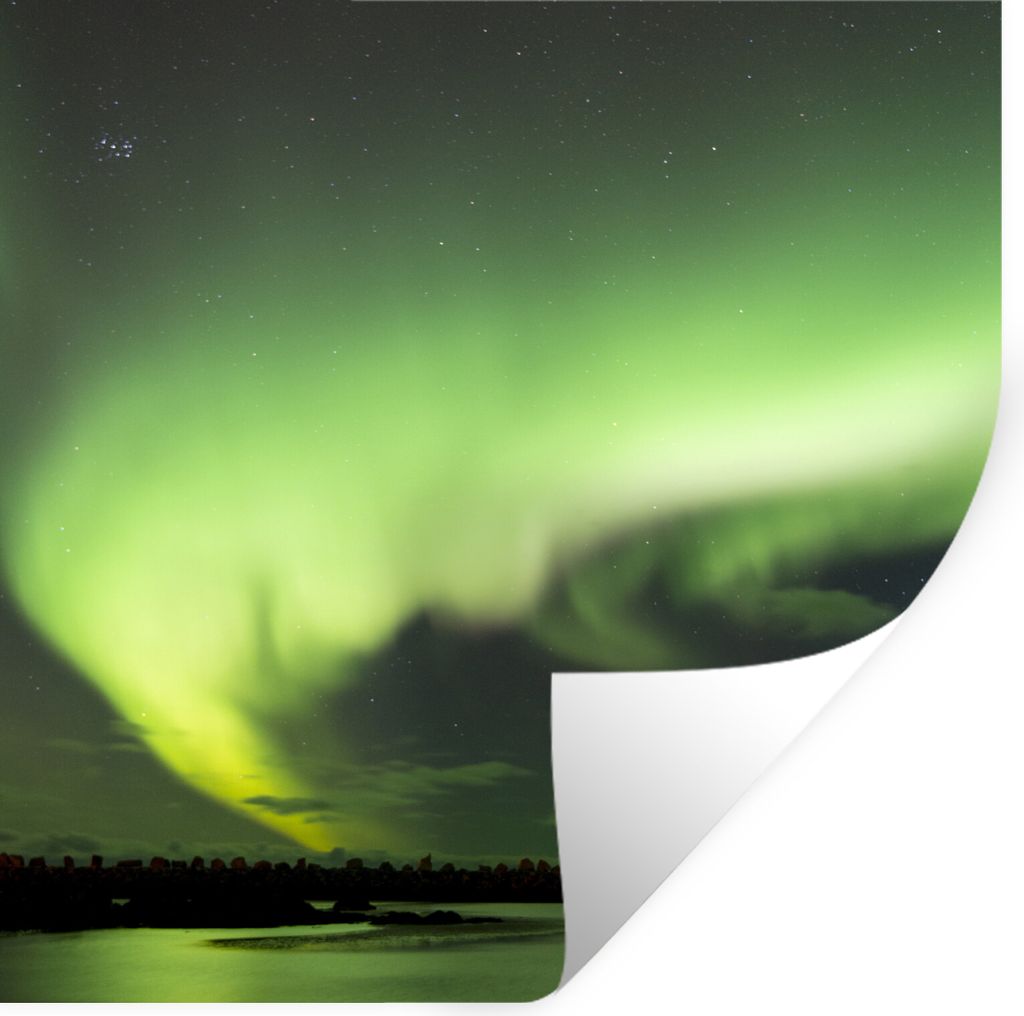 MuchoWow Wandtattoo Wandsticker Wandaufkleber Nordlichter - Grün - Norwegen 30x30 cm Selbstklebend und Repositionierbar - Repositionierbar - Was...