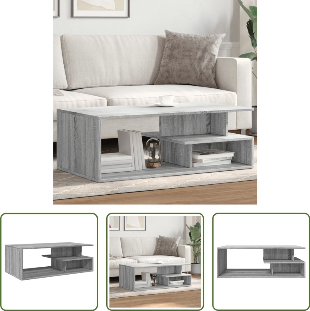 The Living Store Couchtisch Grau Sonoma 102x55x35 cm Holzwerkstoff