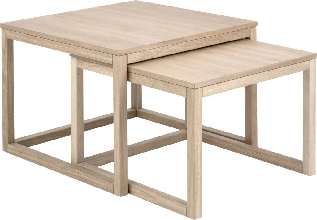Table basse gain de place en chêne massif Corn avec plateaux gigognes